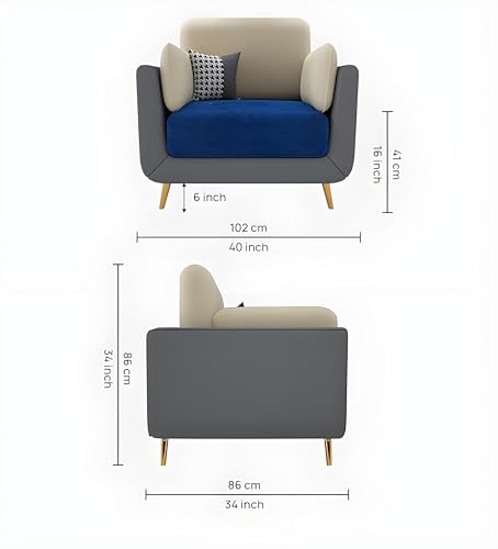 Image of Velvet Contemperory Sofa Couch with Cushion Chaise Lounge Sectiona Sofa Perfect for Living Room & Bedroom Guests Home & Office (One Seater Blue & Beige)