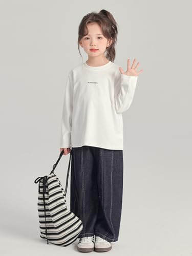 Image of 2026 Premium Girls Long Sleeve Crew Neck T-Shirt, Cotton Blend, Buding Kids Print, Casual Style