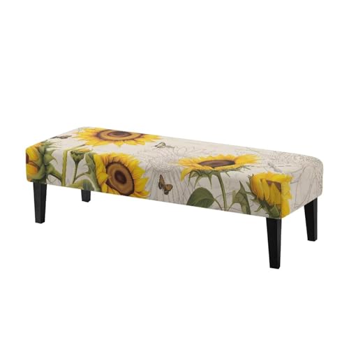 Qehuruxo Sunflower Dining Room Bench Covers,Bench Covers Slipcover Rectangle,Dustproof Washable Seat Cushion Protector,Easy to Install