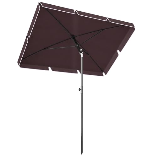 Image of Outsunny 2 x 1.3m Garden Parasol Umbrella, Outdoor Market Table Umbrella with Ruffles & Aluminium Pole, Rectangular Tilting Parasol Sun Shade Canopy, Brown
