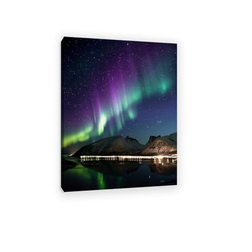 Aurores boréales violettes sur toile pour déco salon