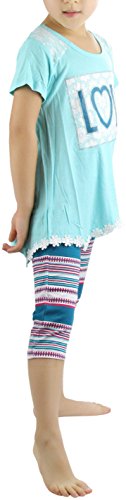Image of ToBeInStyle Girl's 2 Piece Outfit Top & Leggings Set Casual Graphic Shirt Capri Pants
