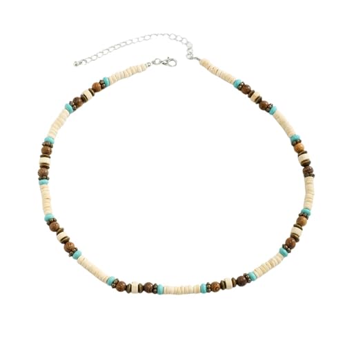 Collier épais multicolore homme avec petites perles bois, bijou tendance ras cou court