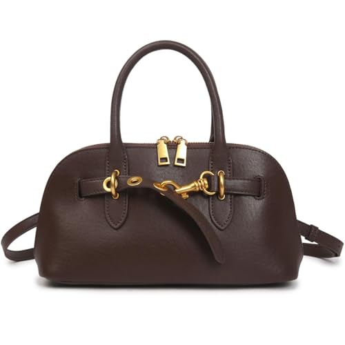 Mewpurrs Small Genuine Leather Crossbody Bags for Women | Structured Top Handle Satchel Purse with Adjustable Strap | Classy Shoulder Handbags for Work, Travel & Date Night - Coffee