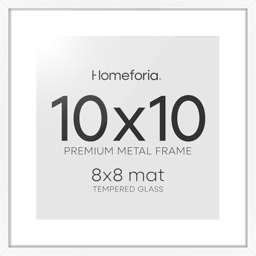 Image of Homeforia 10x10 White Picture Frame, High-End Metal, 8x8 Mat, Glass | High End Aluminum, Tempered Glass, Acid-Free 8x8 Removable Mat, 10x10 in Edge-to-Edge Display 10x10, Wall Kit, Set Of 2