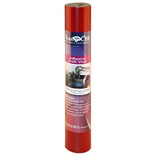 Brother ScanNCut Adhesive Vinyl CAVINYLRD, Red 12" x 6' Roll, Self Adhesive Vinyl for DIY Vinyl Projects, Vinyl Wall Art, Custom Stickers for Laptops, Vinyl Decals