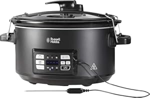 Russell Hobbs Multikocher 3-in-1 [Slow Cooker, Sous Vide, Bräter + Kerntemperatursensor] schwerer 6, 5l Keramik-Gartopf für opt. Temperaturverteilung (digitales Display/Timer, Temperaturanz...