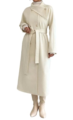 CHARTOU Women Long Wool Pea Coat Winter Warm Asymmetric Lapel