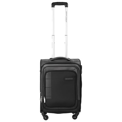 Image of American Tourister Apolo 58 cms Cabin Polyester Soft Sided 4 Spinner Wheels Luggage /Suitcase /Trolley Bag (Black)