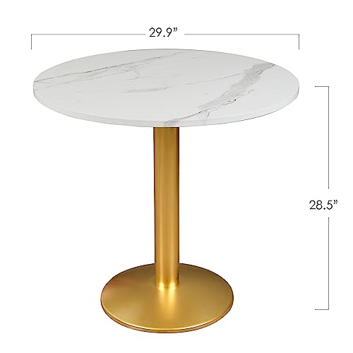 Image of 30 Inch Round Dining Table, Modern Tulip Bistro Table with White Faux Marble Top and Weighted Gold Pedestal Base, Small Kitchen Table for 2-4 People, Mid Century Style for Dining Room, Cafe, Office