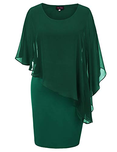 Hanna Nikole Vestido de Tubo con Capa para Mujer Vestido de Novia de Gasa de Talla Grande Verde Oscuro 18 Plus