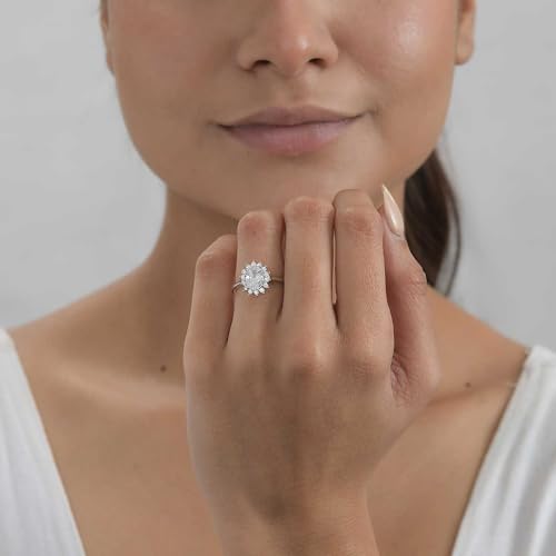 Image of Ornate Jewels 925 Sterling Silver American Diamond Halo Ring for Womens and Girls | With Certificate of Authenticity and 925 Stamp | Life-time Warranty*