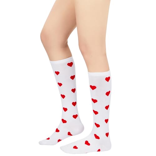 American Trends - Women Athletic Socks Knee High Socks Sports Socks Compression Socks Tube Socks for Teen Girl 1 Pack Red Heart One Size