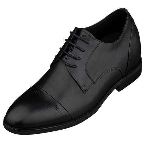 Image of TOTO Men's Invisible Height Increasing Elevator Shoes - Black Premium Leather Lace-up Micro-Perforated Formal Derby Oxfords - 2.8 Inches Taller - K9277- Size 10.5 D(M) US