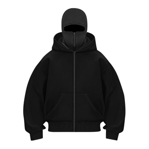 Bastwahl Balaclava Hoodie Homme Femme - Sweat à Capuche Zip Zippé Veste Chaude Cagoule Moto Masque Anti-Vent pour Sports de Plein Air Vélo Manteau Automne...