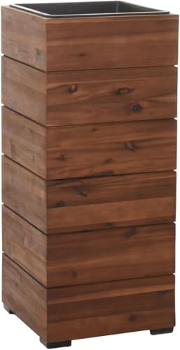 VIVANNO Pflanzkübel Blumenkübel Säule Holz Block Braun mit Einsatz - 32x32x75
