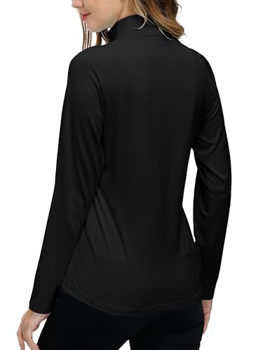 Airike MF1273WL-AKCA Long Sleeve Golf Polo Shirts For Women 1/4 Zip Stand Collar Pullover Thermal Lining Athletic Workout Tops Black L thumb #2