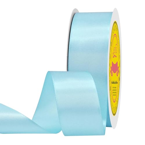 Image of Double Face Light Blue Satin Ribbon 1-1 /2 inch X 50 Yards Polyester MLight Blue Ribbon for Gift Wrapping Very Suitable for Weddings Party Hair Bow Invitation Decorations and More