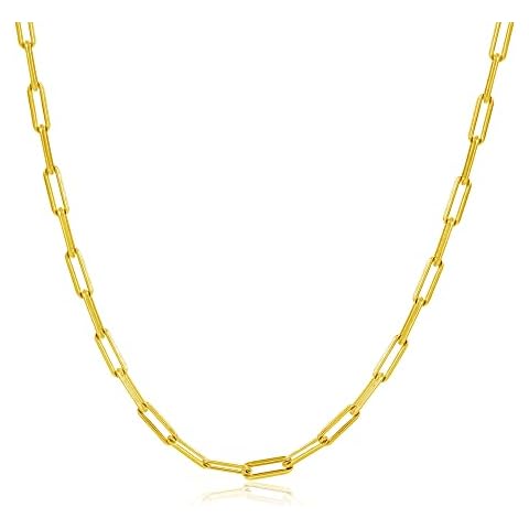 Paperclip Link Chain Necklace Bracelet Sterling Silver Necklaces for Women Paper Clip Choker 925 Solid Silver Adjustable Bracelets Jewelry, Sterling Silver  Paper, not Cover