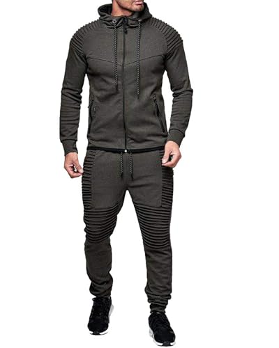 QUNERY Conjunto Deporte Hombre 6 Piezas Sudadera Cremallera y Pantalones Deportivos Chandal Hombre Completo Otoño Invierno para Fútbol Baloncesto Tenis Jogging Gris Oscuro M