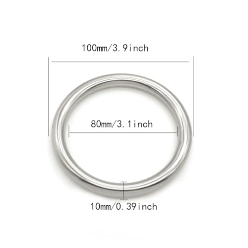 Heavy Duty Stainless Steel Metal O-Ring Welded Metal Round Rings for Camping Belt, Luggage Hardware Accessories (2, 10 x 80mm ID) - Thumbnail 3