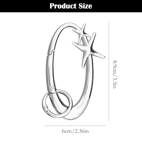 Image of Star Carabiner Keychain Cool Key Ring Extra-Large Shiny Chrome, Karibiner Minimal Alloy Material Silver Cute for Car Keys Purse Handbag Backpack Bag Charms