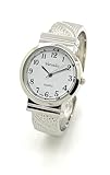 Varsales Ladies Round Small Studs Elegant Metal Large Bangle Cuff Fashion Watch Easy Reader Dial (Silver)
