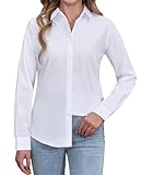 siliteelon Womens Shirts White Shirt for Women Long Sleeve for Women UK Regular Fit Women's Blouses Business Casual Work Office Button Down Shirt M