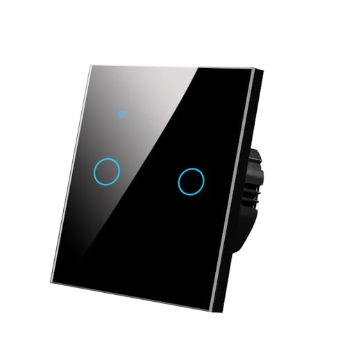 Interruttore WiFi Smart Touch da Parete, Compatibile con Alexa e Google Home, Controllo Remoto tramite App, Nero, 86 mm (A 2 via)
