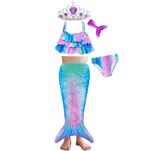 Image of Girls Bathing Suit 3PCS Cute Ruffle Tankini Swimsuits with Skirt Kids Beach Swimwear 3-12Y