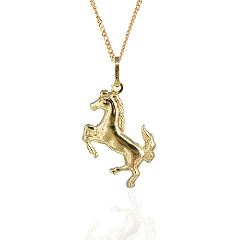 9ct Gold Leaping Horse Pendant & 18" 9ct Gold Chain Cover