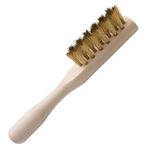 Cepillo de Limpieza de Gamuza - para Limpiar Zapatos de Gamuza y Nobuk, Ropa, Bolsos - latón con Alambre con Mango de Madera, Brown