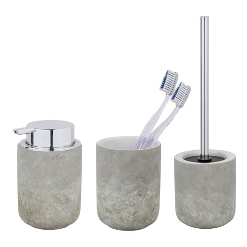 Schöner Wohnen Kollektion Bad-Accessoire Set Mod. Londa 3-teilig aus Keramik in Zementoptik mit Seifenspender Zahnputzbecher und WC-Garnitur Maße 38 x 11,5 cm Farbe Grau Schöner Wohnen Kollektion Bad-Accessoire Set Mod. Londa 3-teilig aus Keramik in Zementoptik mit Seifenspender Zahnputzbecher und WC-Garnitur Maße 38 x 11,5 cm Farbe Grau