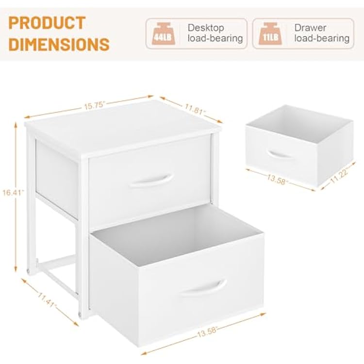 DAOUTIME 2-Pack Stackable Storage Drawers (4 Drawers Total), White Closet Organizer with Wooden Top & Metal Frame, Freestanding or Stackable Dresser for Bedroom, Living Room, Under Bed