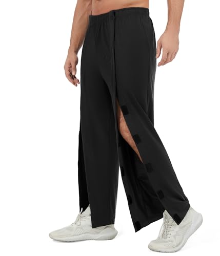 YESWEL Men's Tear Away Baggy Wide Leg Easy Open Side Pants Casual Post-Surgery Moisture Wicking Sweatpants with Pockets (US, Alpha, Medium, Regular, Regular, Black)