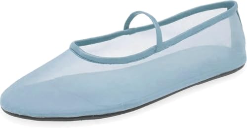 Image of Nude Mesh Ballet Flats for Women Tulle Floral Embroidered Mary Jane Ballerina Round Toe Comfortable Daily Dress Ballet Flats Shoes with Strap