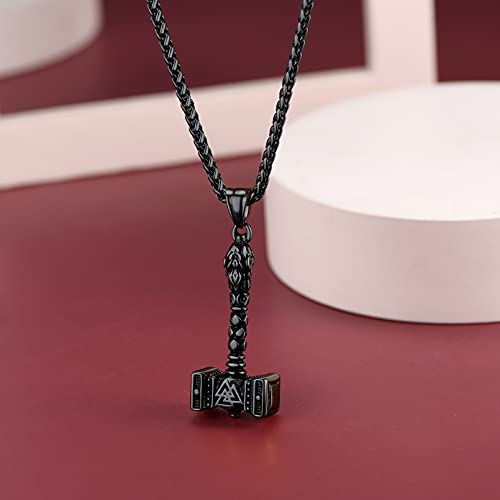 Faithheart Thor's Hammer Pendant Necklace Black Stainless Steel Norse Viking Jewelry With Valknut Amulet Celtic Knot Wolf Head Rune Accessories For Male #TOP7