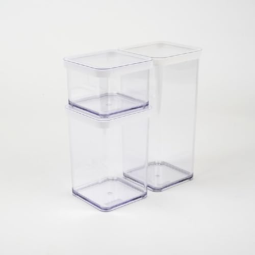Rotho Loft Juego de 3 latas de almacenamiento de varios tamaños, plástico alimentario (PP) sin BPA, transparente/blanco, (21.2 x 11.4 x 23.5 cm)