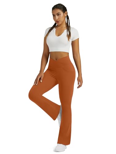 Image of Flare Leggings for Women Yoga Pants with Pockets High Waisted Crossover Flare Yoga Pants Bootcut Yoga Leggings