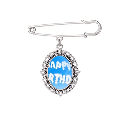 Broche Joyeux Anniversaire bleu ciel avec nuages pour robe et chemise taille M