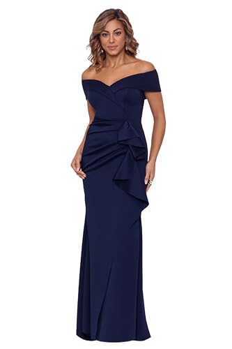 Xscape Women's Long Off Shoulder Sweetheart Neck Side Ruffle Gown