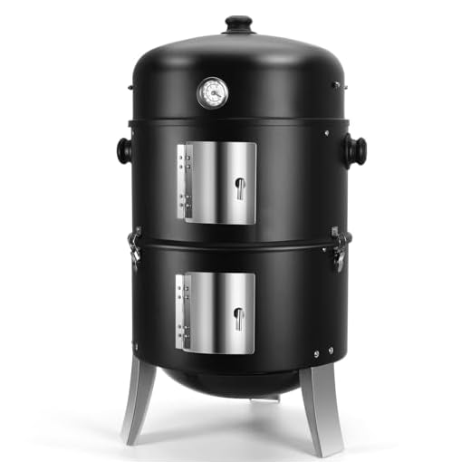 SUNLIFER BBQ Charcoal Smoker for Meat: 16 Inch Heavy Duty 4 In 1 BBQ Charcoal Grills - Vertical Barbecue Smokers Grill Combo for Outdoor Cooking Patio Backyard Picnic Party Grilling