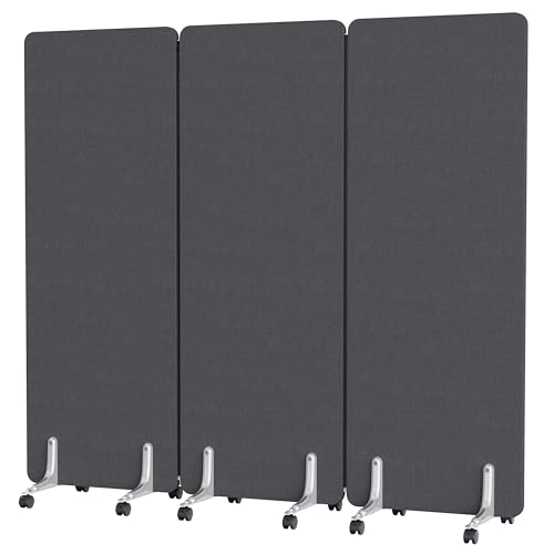 MORDEER 70.8' W x 63' H Freestanding Partition Room Dividers, Acoustic Panels with Wheels, 3 Soundproof Privacy Panels for Office, Reception Room, School, Hospital, Dark Grey