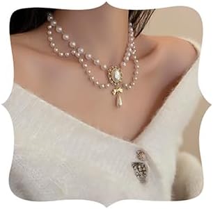 Octwine Delicate Pearl Necklace Bow Teardrop Necklace for Women Jewelry Accessories