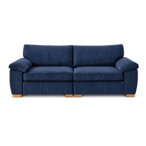Image of SofaSelection Jumbo Cord 3 Seater Sofa — Splits in Two to Fit Through a 62cm Doorway, High Back Family Sofa with Deep Foam Seats, Fully Assembled, UK Made, H90 x W190 x D80cm (Blue, 3 Seater)