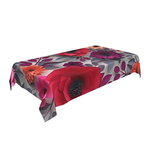 Nappe rectangulaire à imprimé fleurs rouges décoration table cuisine lavable - 3
