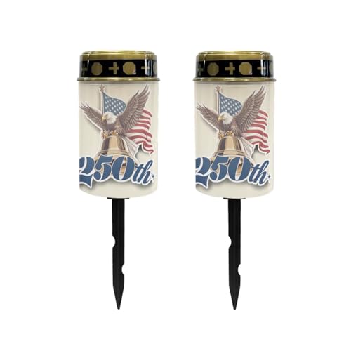 Image of Poceacles Eagle American Flag 250th Print Solar Candle Cemetery Solar Lights for Grave LED Garden Flameless Powered Pathway Lights for Independence Day USA 250th Anniversary Decor, 2 Pcs
