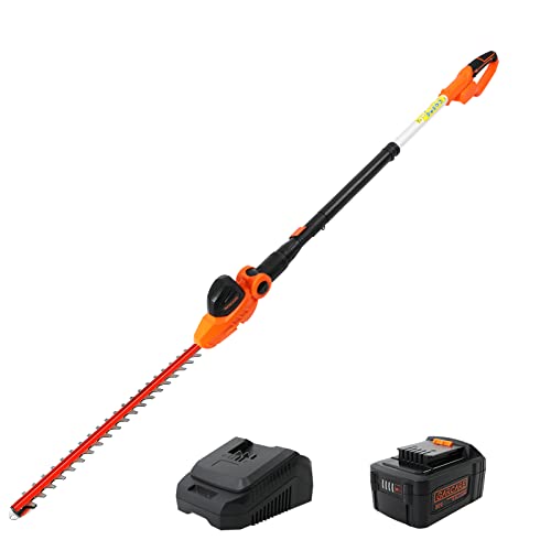 Garcare Cordless Pole Hedge Trimmer Telescopic Long Reach Hedge Clippers 20V 4.0Ah Li-Ion Battery Electric Bush Trimmer 18" Cutting Blade, 16Mm Cutting Space With Extension Pole #TOP17