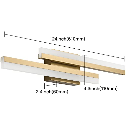 Image of PRESDE 24 inch LED Bathroom Vanity Light Fixtures, Modern Brushed Gold Bathroom Lighting Bar Fixture Over Mirror Dimmable