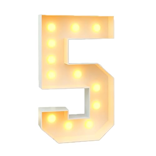 Luces LED Con Números Letras, 4 Pies, Grandes, Cálidas/frías For Cumpleaños, Bodas, Lámparas De Cartón Espuma Precortadas, Decoración Graduación For El Hogar(Number 5,Warm white)